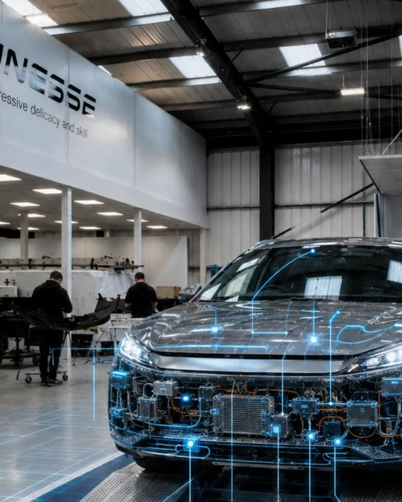ev_accident_repair_finesse_bracknell An electric vehicle at Finesse Bracknell bodyshop.
