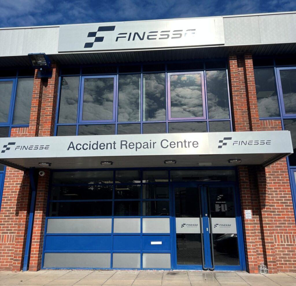 The image shows Finesse accident repair centre building in Bracknell