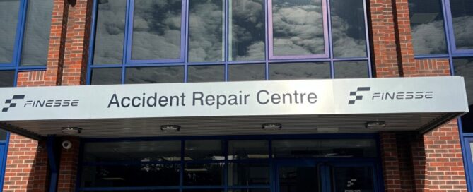 The image shows Finesse accident repair centre building in Bracknell