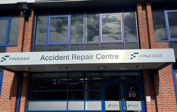 The image shows Finesse accident repair centre building in Bracknell