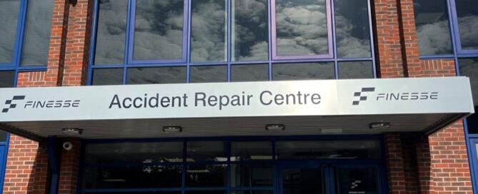The image shows Finesse accident repair centre building in Bracknell